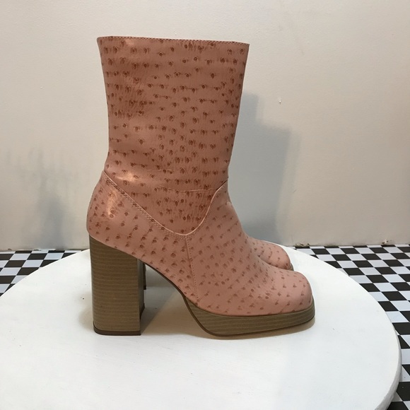 Classified Shoes - Pink Vegan Leather Stacked Heel Boots